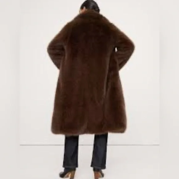 New $350 Banana Republic Faux Fur Long Brown Coat Jacket Small NWT - Picture 5 of 8